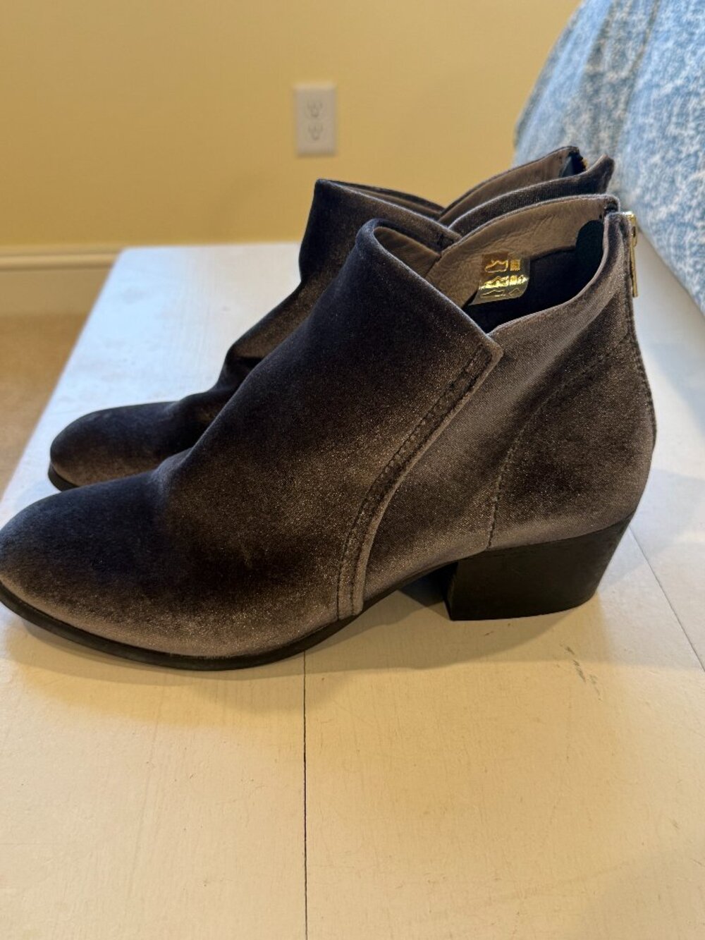 Grey Velvet Booties: Size 9